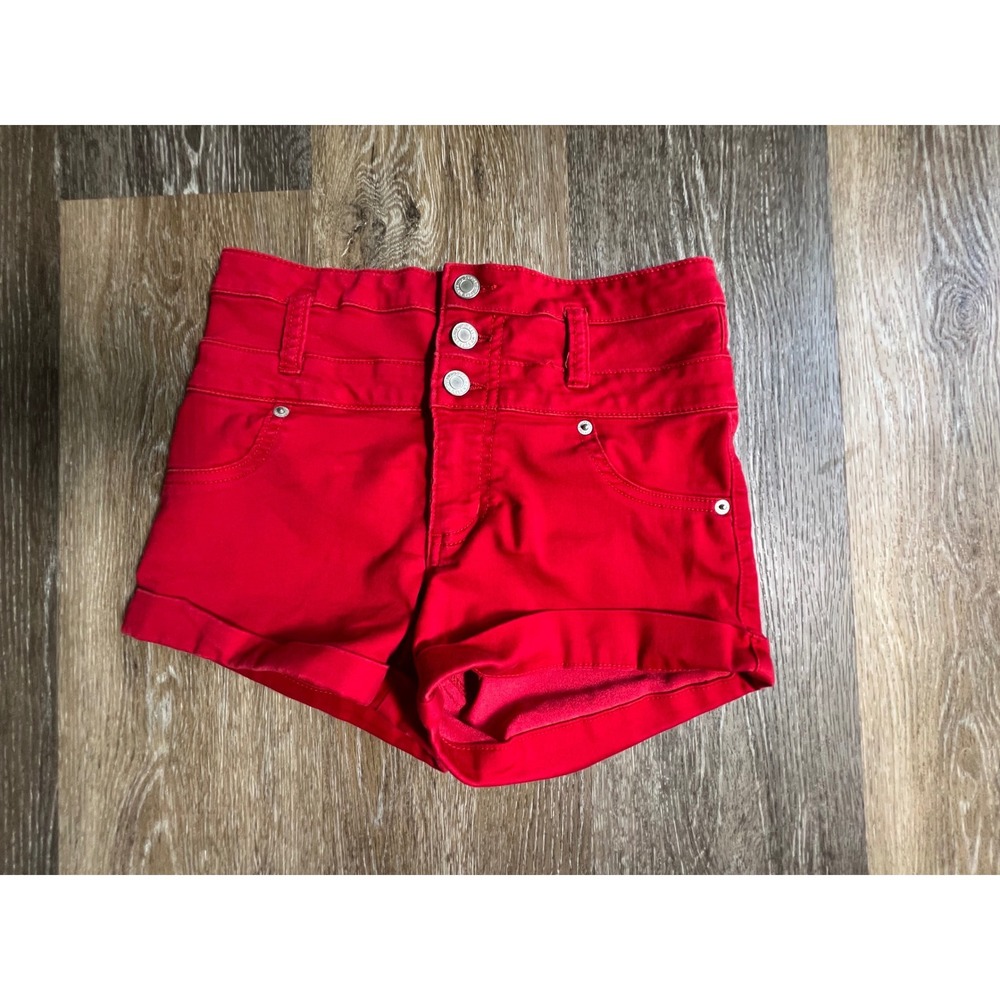 Mossimo High Rise Shorts Womens 4 Red Excellent Triple Button Fly Cuffed Stretch